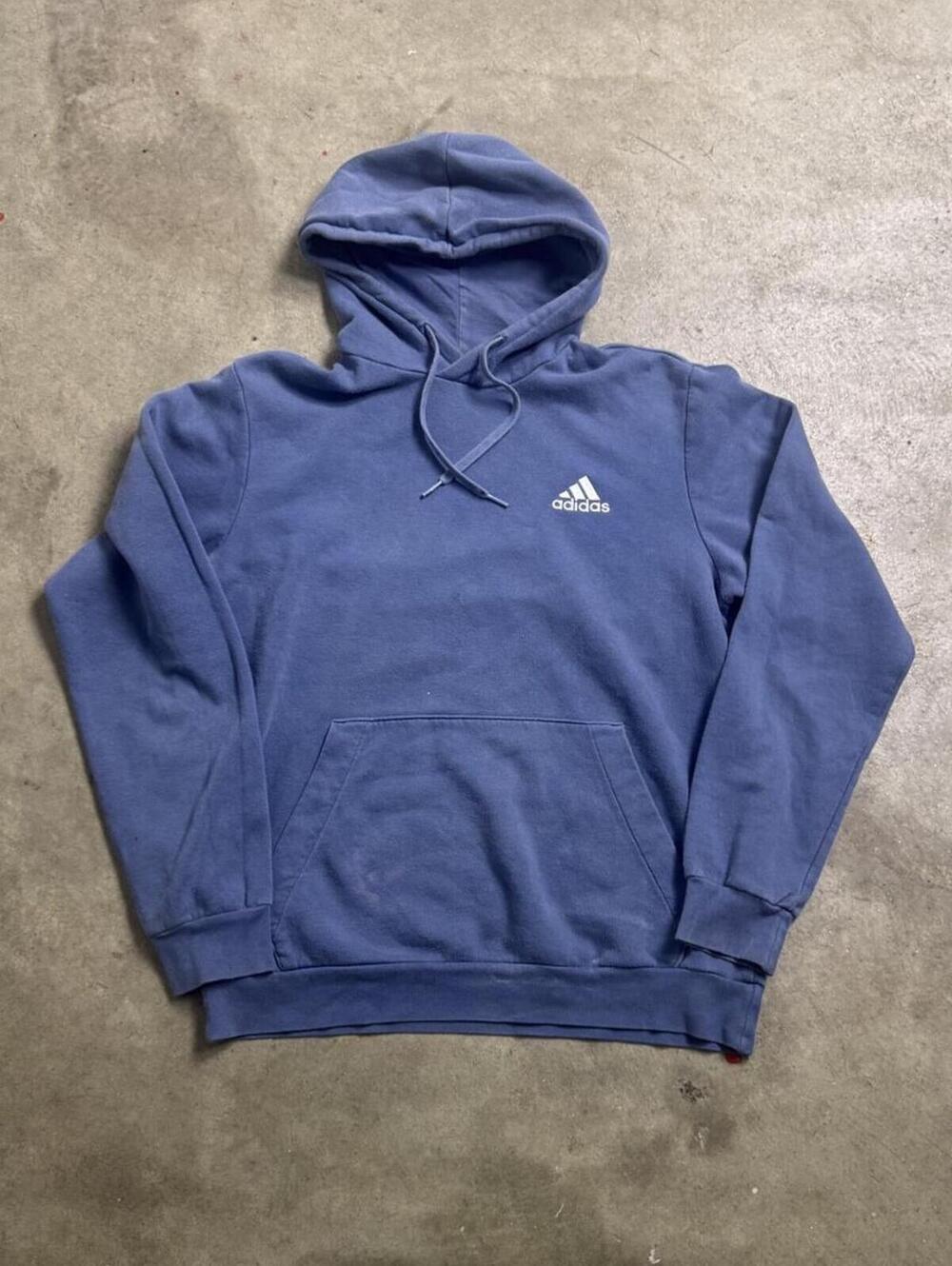 Adidas Essential Hoodie Blue Embroidered Logo Medium